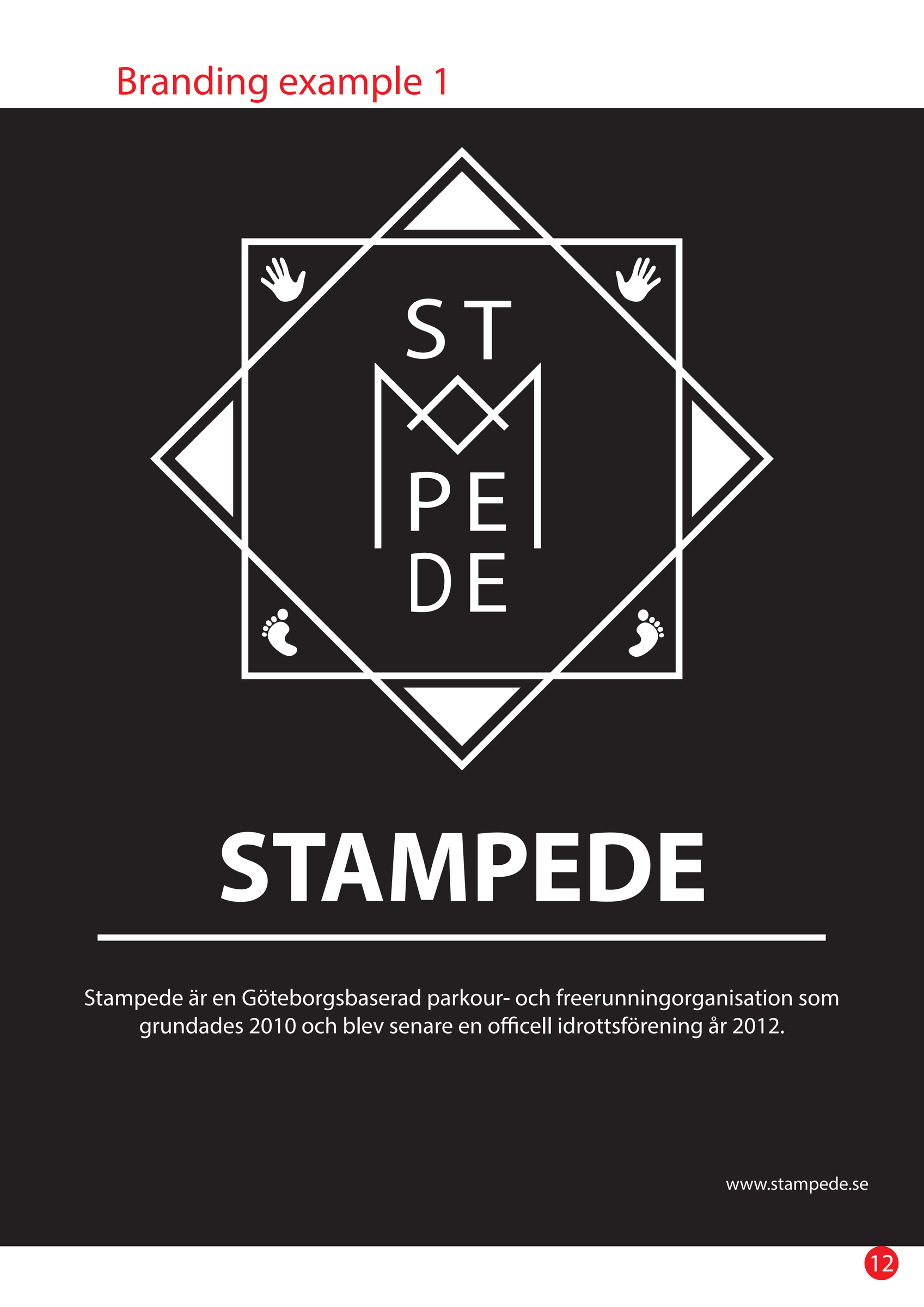 A black poster with the logo in white, the word STAMPEDE in large capitals and a short text about the association.