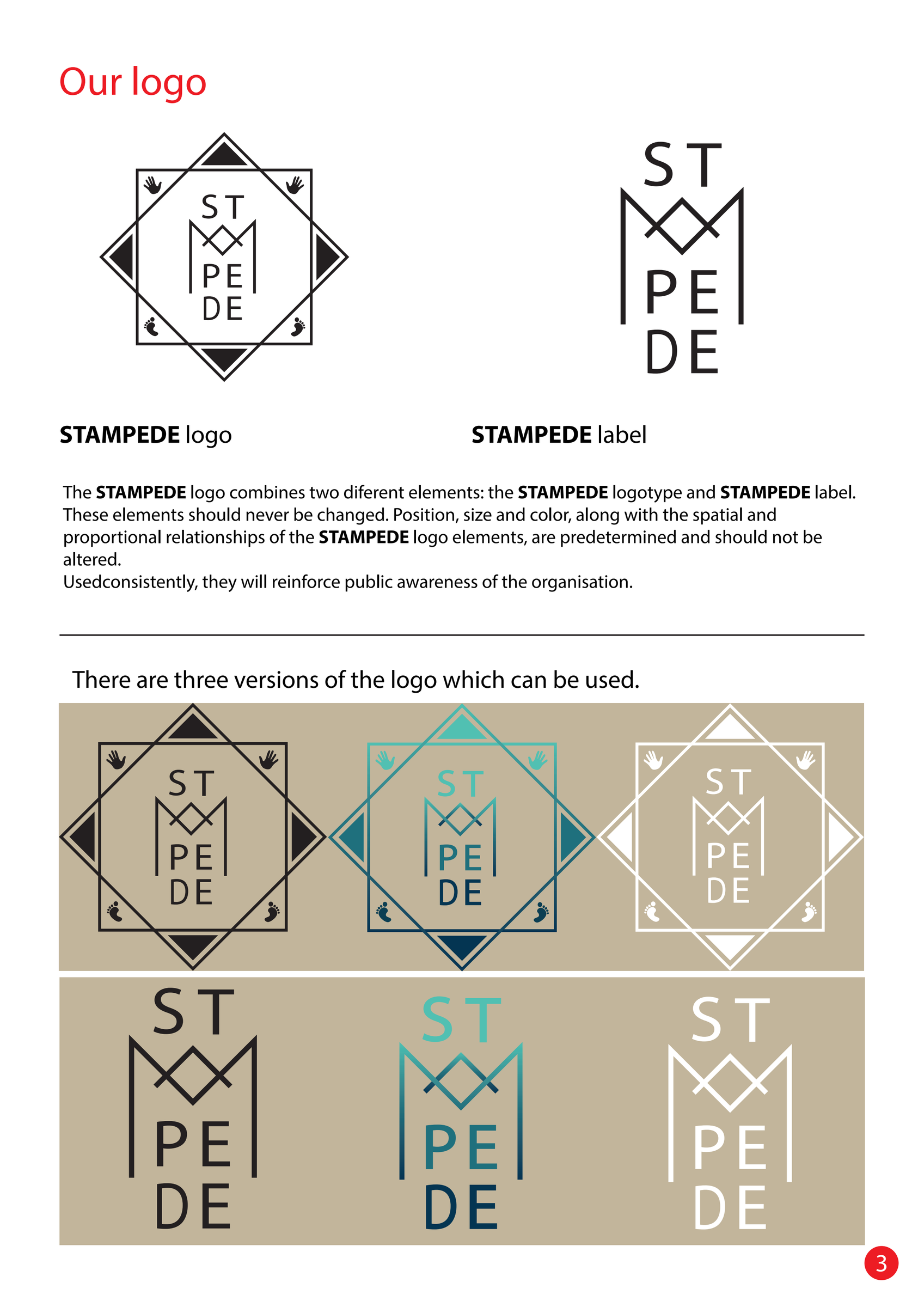 A manual page with the logo and the lettering in black at the top, and below them both parts in black, blue and white on a beige background.